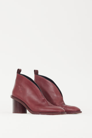 Celine Burgundy Leather Block Heel Bootie