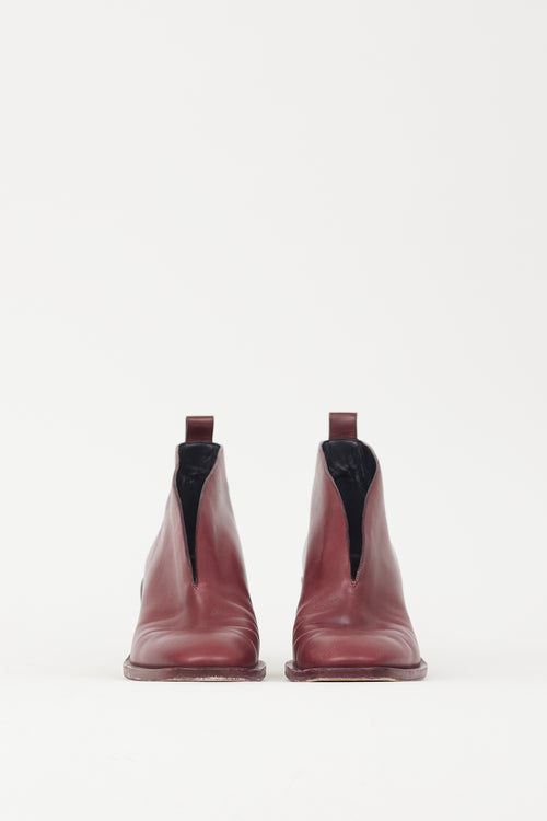 Celine Burgundy Leather Block Heel Bootie