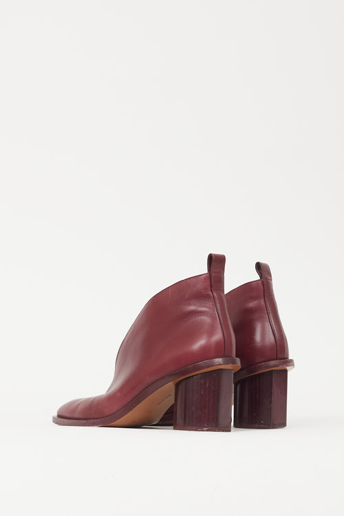 Celine Burgundy Leather Block Heel Bootie