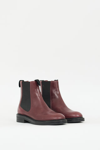 Celine Burgundy Leather Shearling Lined Chelsea Boot