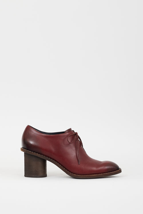 Celine Burdgundy Leather Block Heeled Oxford