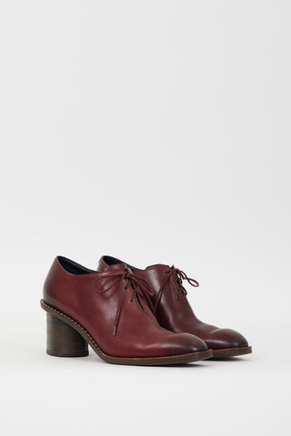 Celine Burdgundy Leather Block Heeled Oxford