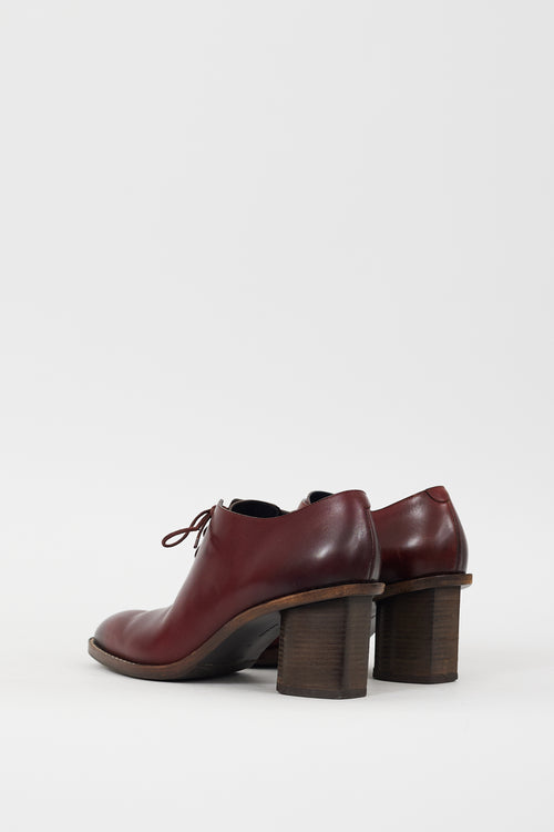 Celine Burdgundy Leather Block Heeled Oxford