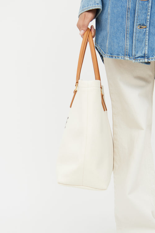 Celine Cream 
Brown Cabas Canvas Horizontal Tote Bag