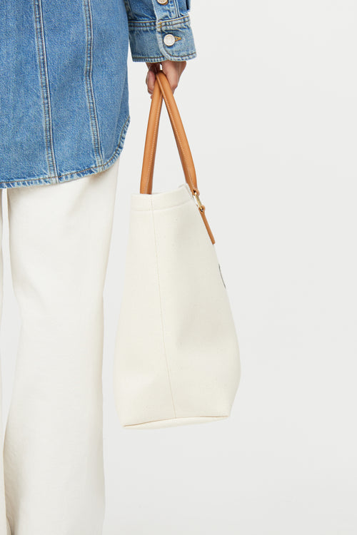 Celine Cream 
Brown Cabas Canvas Horizontal Tote Bag