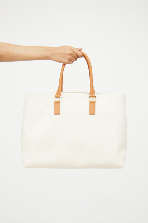 Celine Cream 
Brown Cabas Canvas Horizontal Tote Bag