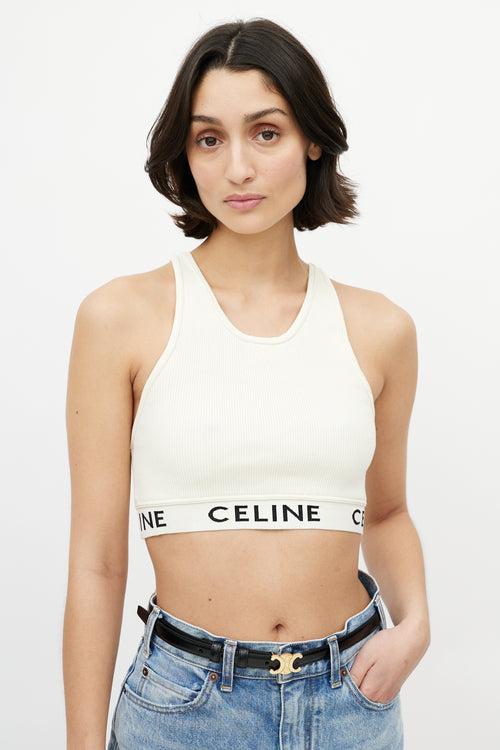 Celine Cream 
Black Ribbed Logo Tank