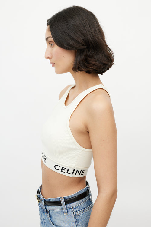 Celine Cream 
Black Ribbed Logo Tank