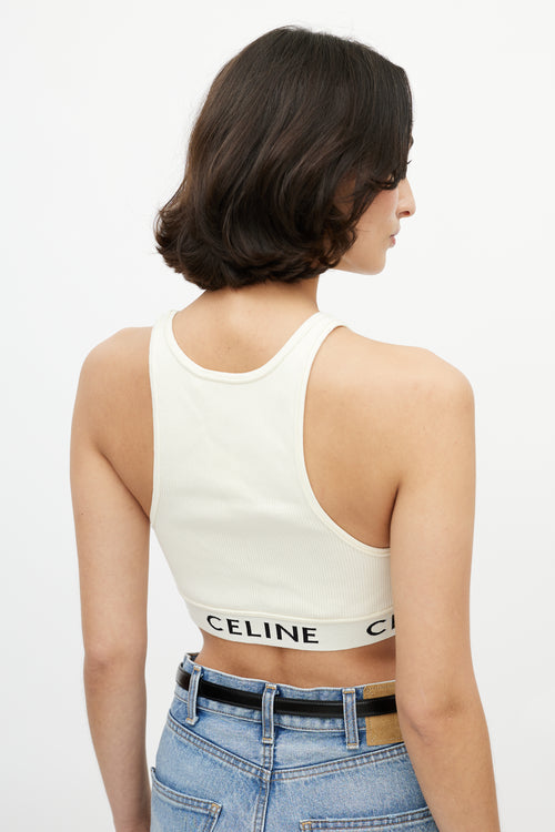 Celine Cream 
Black Ribbed Logo Tank