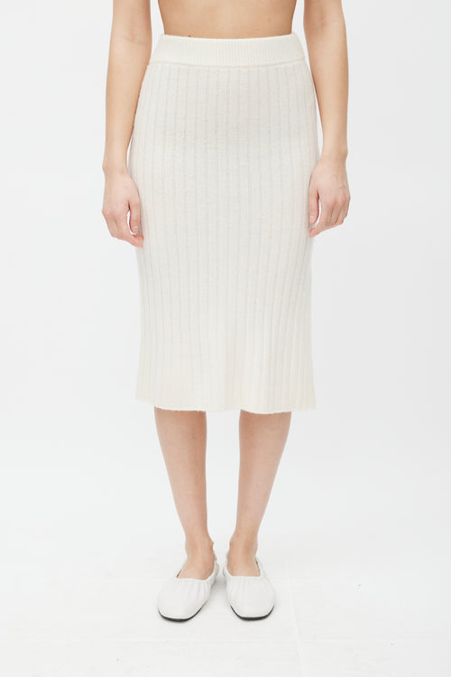 Celine Cream Ribbed Cashmere Knit Midi Skirt