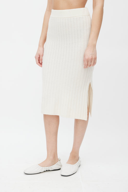 Celine Cream Ribbed Cashmere Knit Midi Skirt