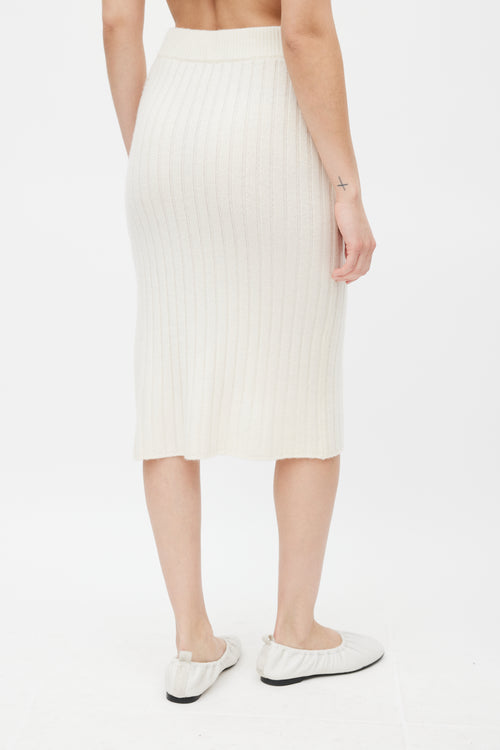 Celine Cream Ribbed Cashmere Knit Midi Skirt