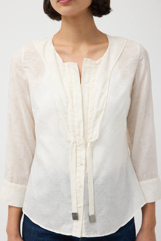 Celine Cream Cotton 
Silk Jacquard V-Neck Tunic Top