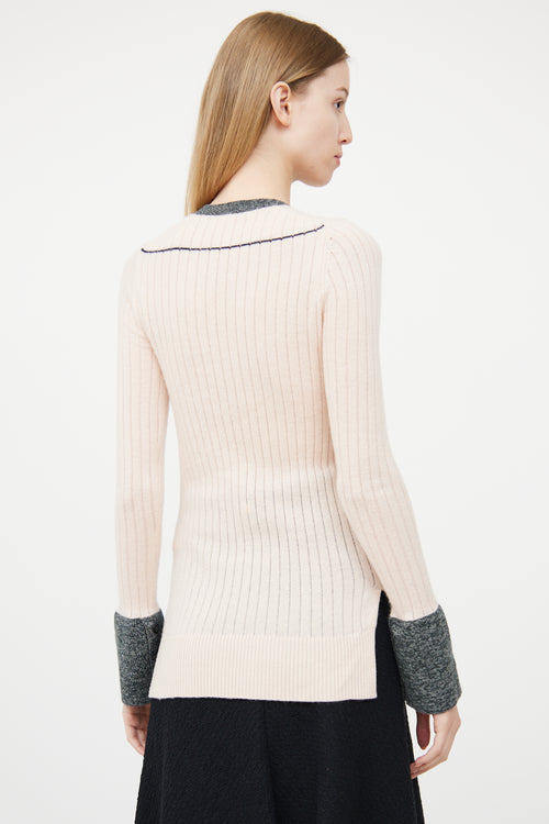 Celine Pink 
Grey Ribbed Cashmere Sweater