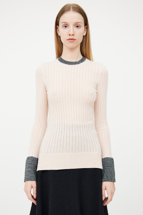 Celine Pink 
Grey Ribbed Cashmere Sweater