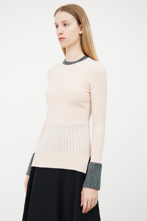 Celine Pink 
Grey Ribbed Cashmere Sweater