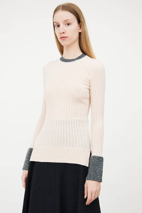 Celine Pink 
Grey Ribbed Cashmere Sweater