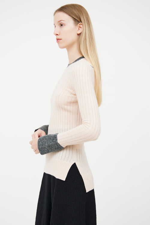 Celine Pink 
Grey Ribbed Cashmere Sweater