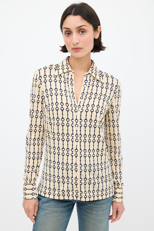 Celine Cream 
Navy Wool Patterned Shirt