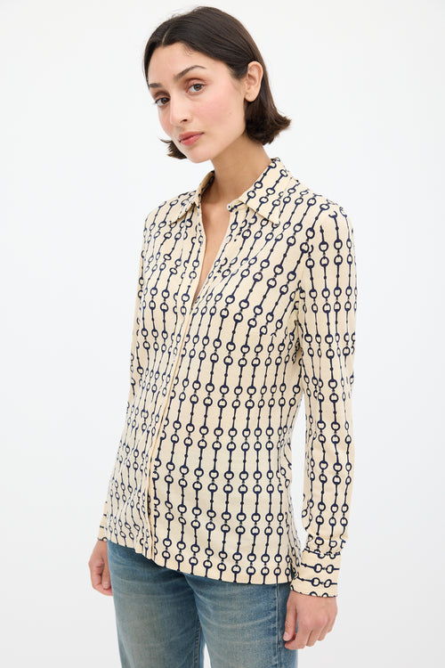 Celine Cream 
Navy Wool Patterned Shirt