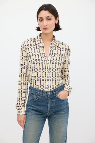 Celine Cream 
Navy Wool Patterned Shirt