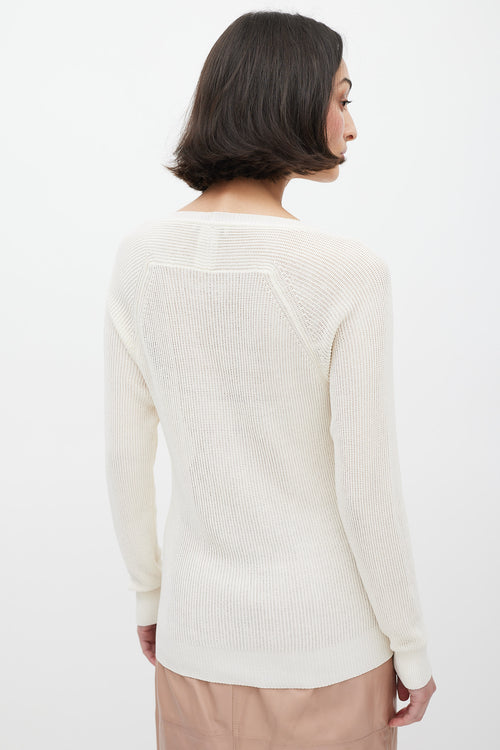 Celine Cream Ribbed Knit Sweater