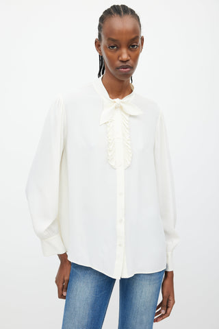 Celine Cream Ruffle 
Neck Tie Shirt