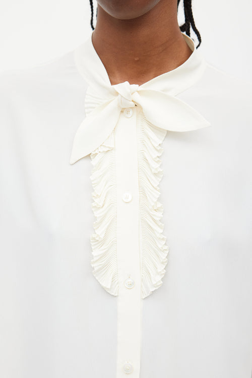 Celine Cream Ruffle 
Neck Tie Shirt