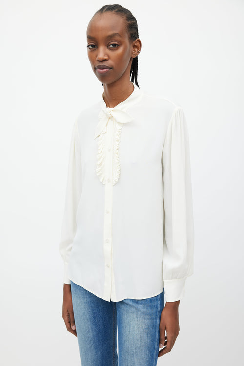 Celine Cream Ruffle 
Neck Tie Shirt