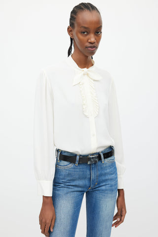 Celine Cream Ruffle 
Neck Tie Shirt