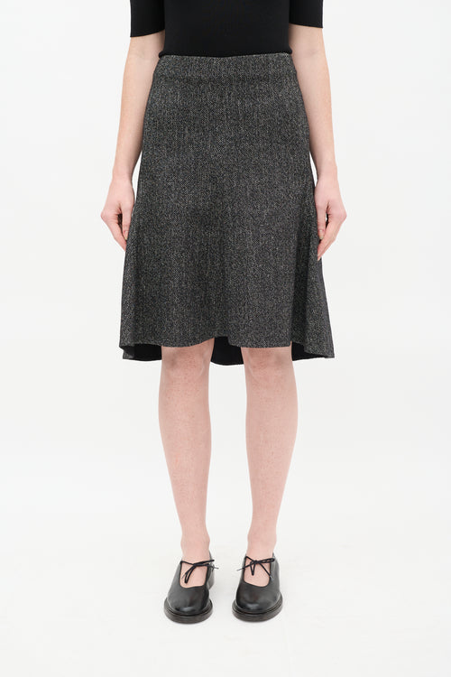 Celine Dark Grey Wool 
Linen Tweed Flared Midi Skirt