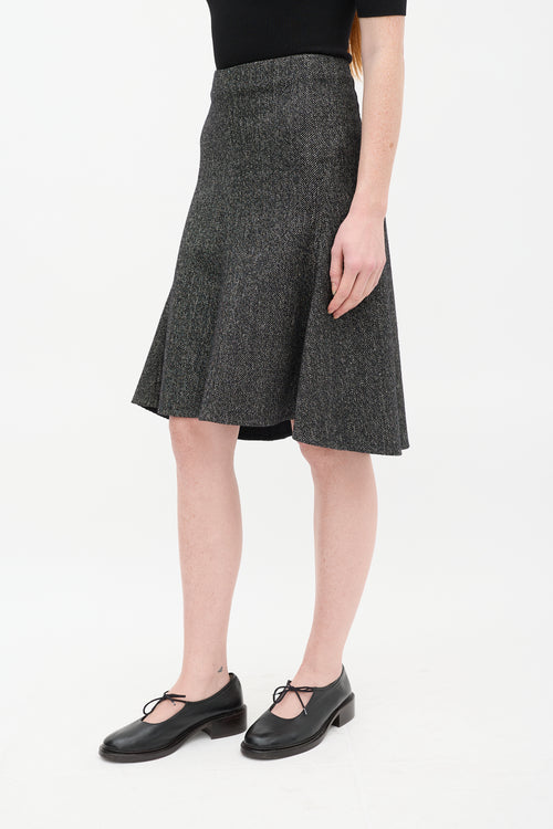 Celine Dark Grey Wool 
Linen Tweed Flared Midi Skirt