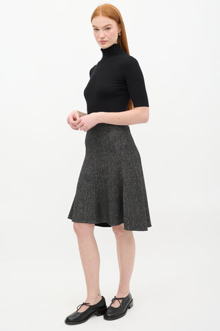 Celine Dark Grey Wool 
Linen Tweed Flared Midi Skirt