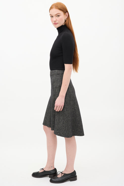 Celine Dark Grey Wool 
Linen Tweed Flared Midi Skirt