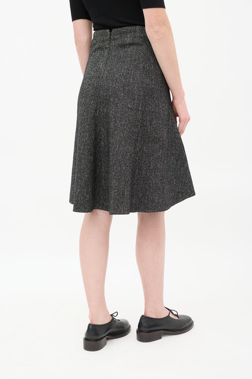 Celine Dark Grey Wool 
Linen Tweed Flared Midi Skirt