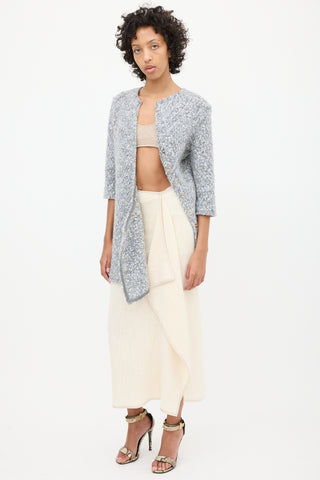 Celine Fall 2014 Blue 
Grey Boucle Asymmetrical Button Coat