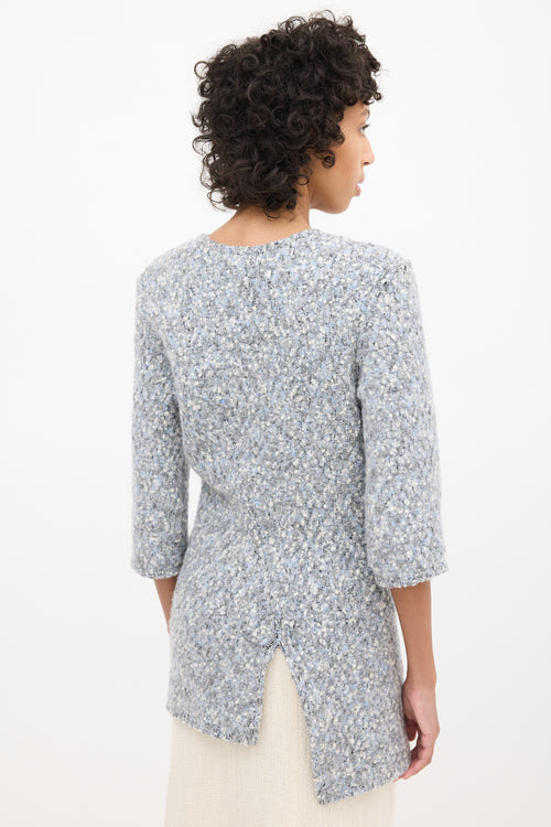 Celine Fall 2014 Blue 
Grey Boucle Asymmetrical Button Coat