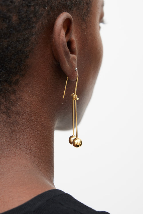 Celine Gold Double Dot Drop Earrings