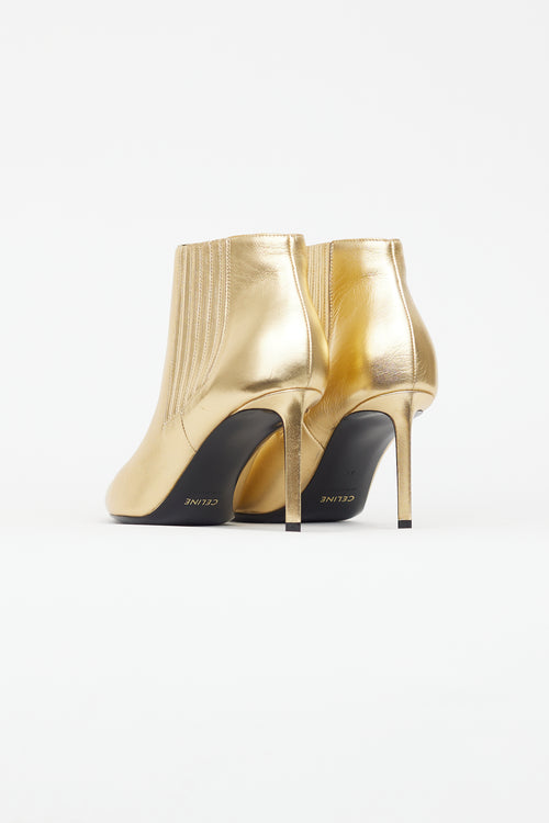 Celine Gold Leather Stiletto Ankle Boot