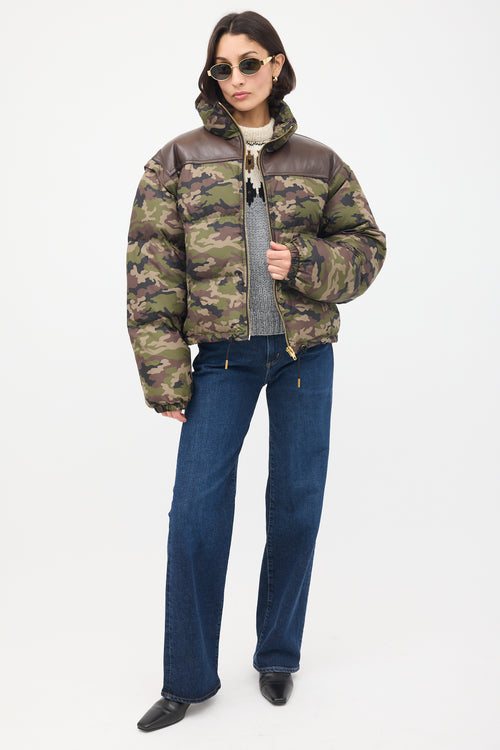 Celine Green 
Brown Camouflage Modular Puffer Jacket