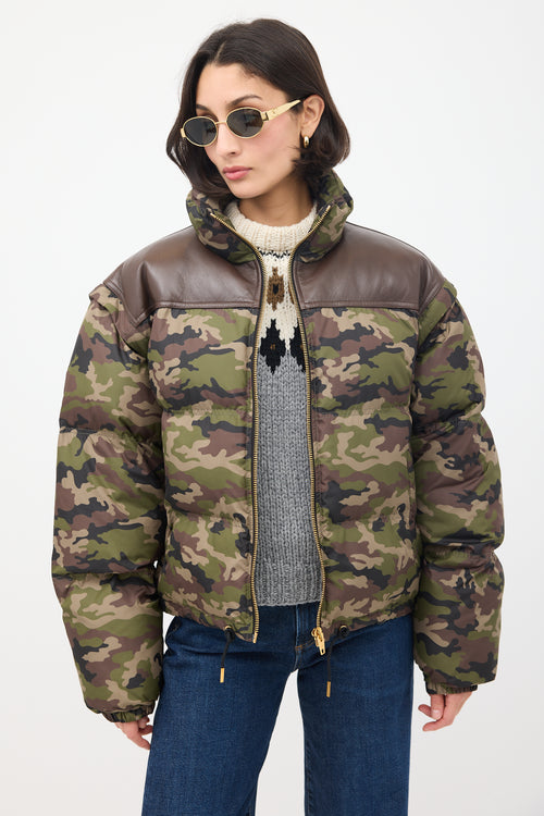 Celine Green 
Brown Camouflage Modular Puffer Jacket