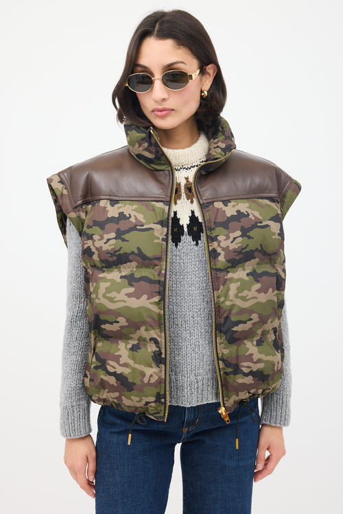 Celine Green 
Brown Camouflage Modular Puffer Jacket