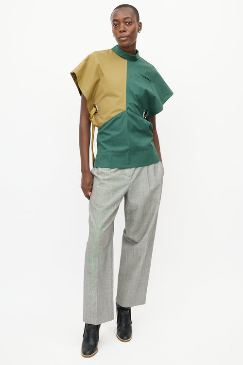 Celine Green 
Brown Colour Block Tie Top