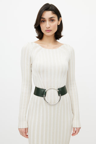 Celine Green Leather Silver Ring Waist Belt