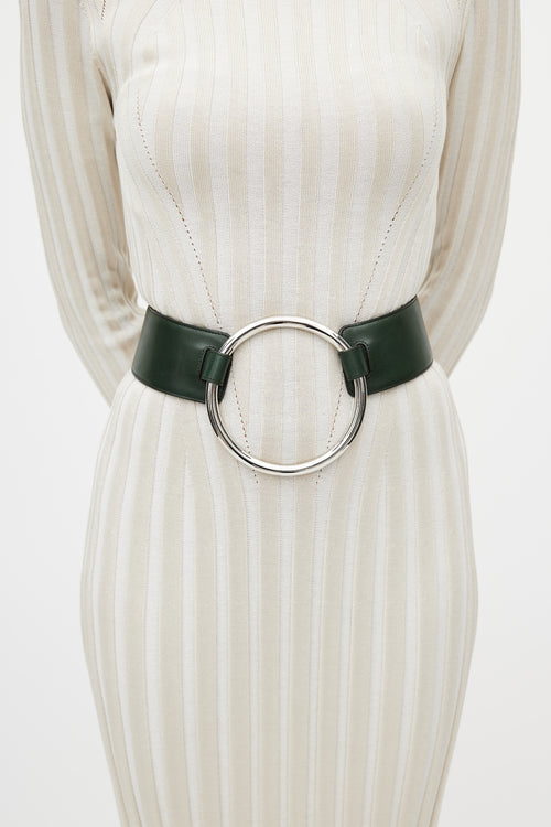 Celine Green Leather Silver Ring Waist Belt