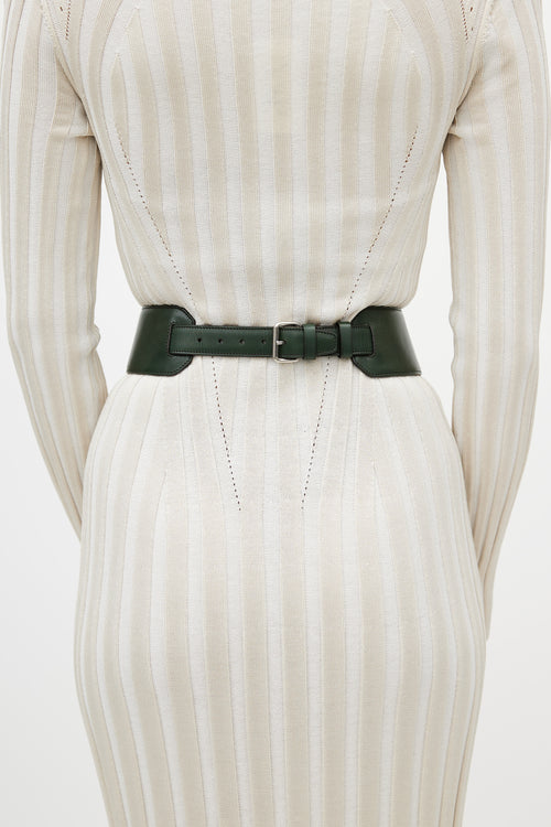 Celine Green Leather Silver Ring Waist Belt