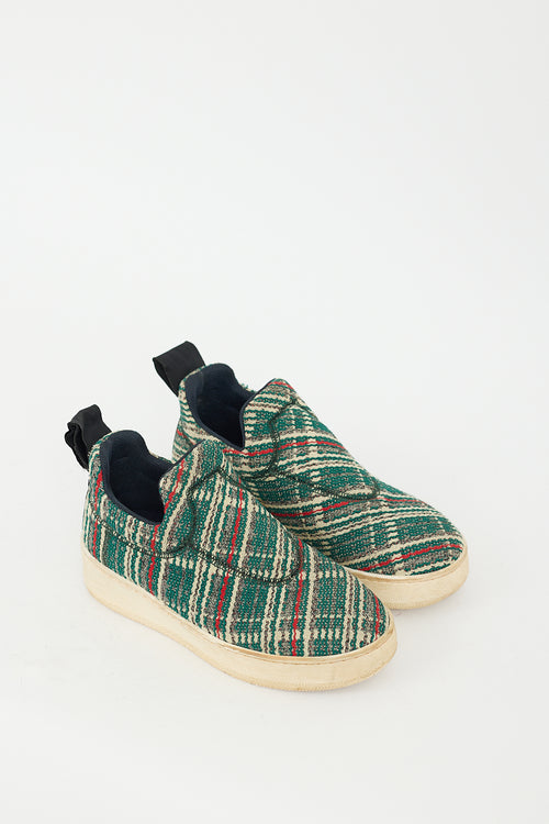 Celine Green 
Multicolour Tweed Slip On Sneaker