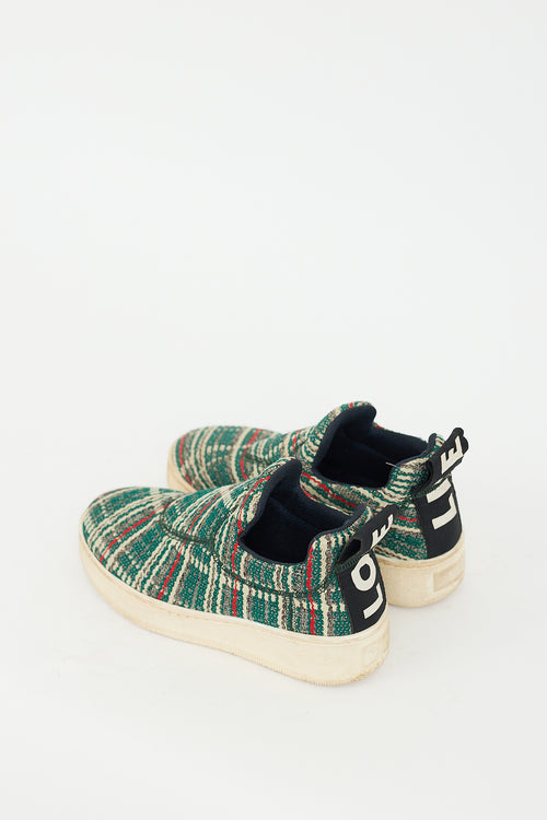 Celine Green 
Multicolour Tweed Slip On Sneaker