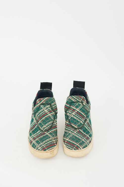 Celine Green 
Multicolour Tweed Slip On Sneaker