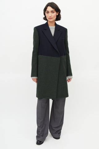 Celine Green 
Navy Wool Panelled Coat